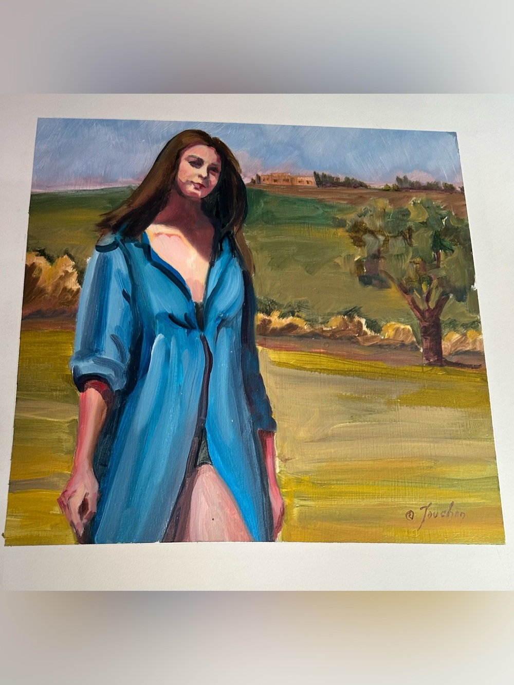 Original Painting of Woman in Blue Dress 12x12”
